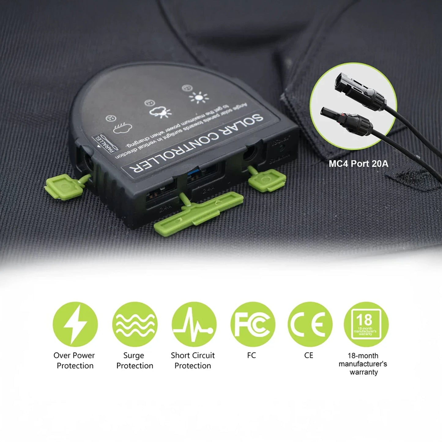 The unique connector and safety features for the ALLPOWERS 140W Portable Solar Panel