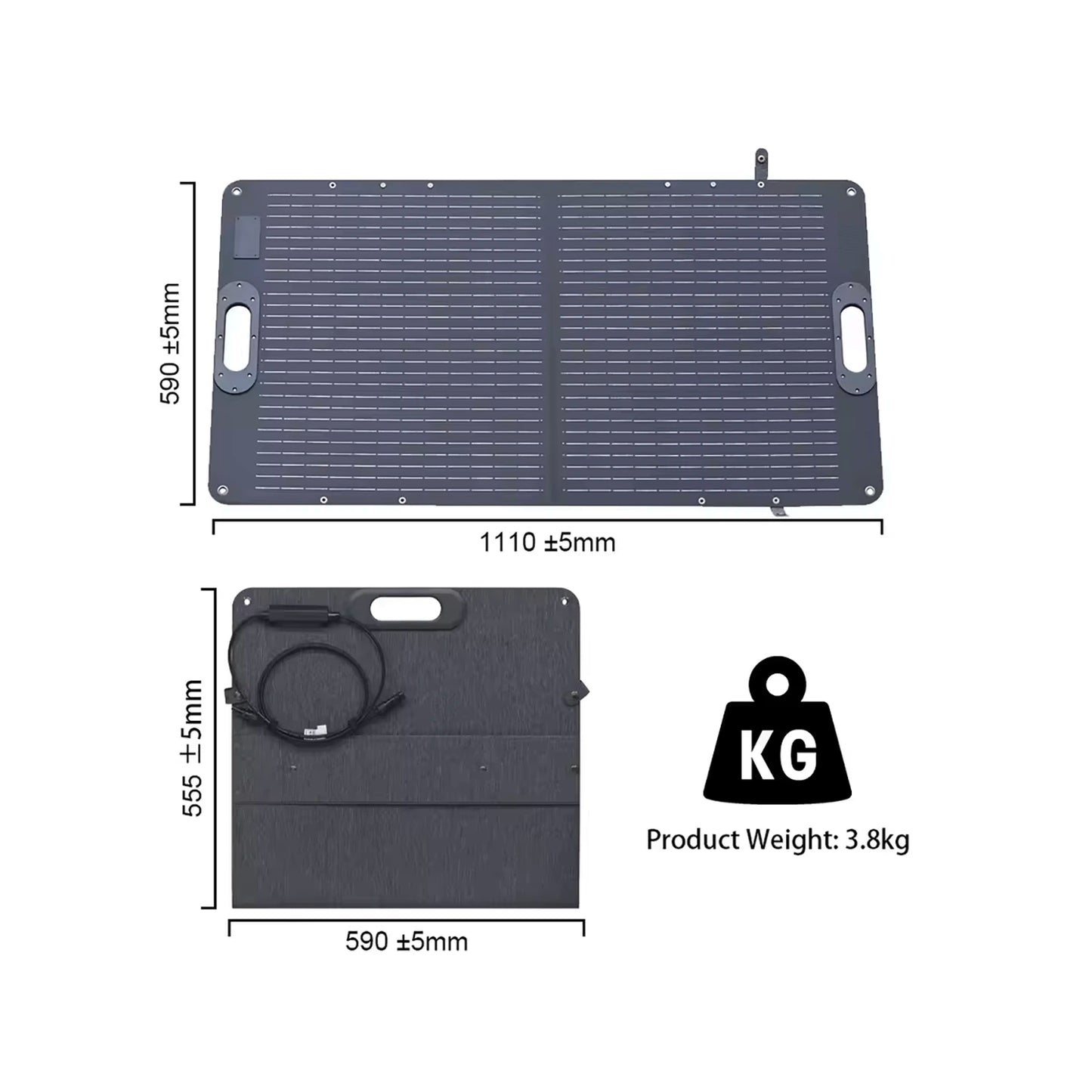The size and dimensions of the Ctolity 100W Foldable Solar Panel