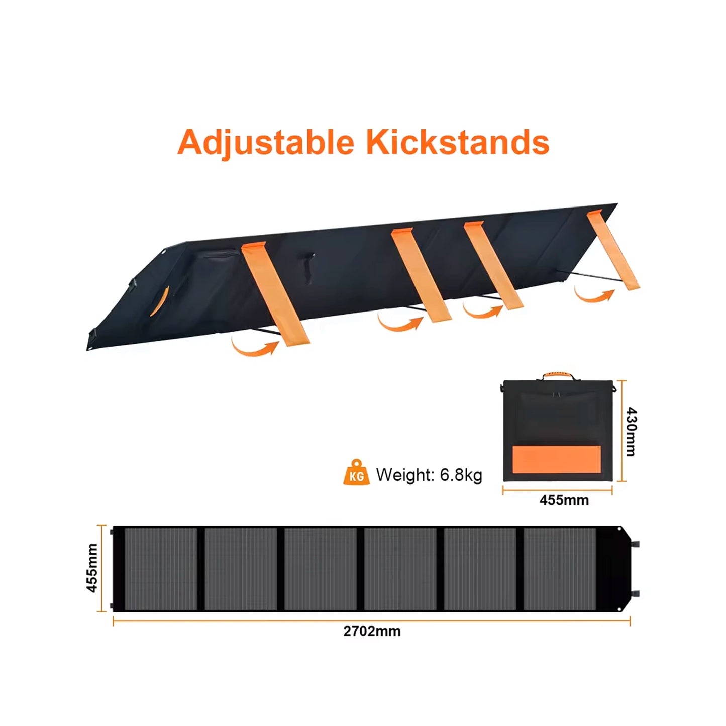 The integrated kickstands and dimensions for the Ctolity 200W Portable Solar Panel