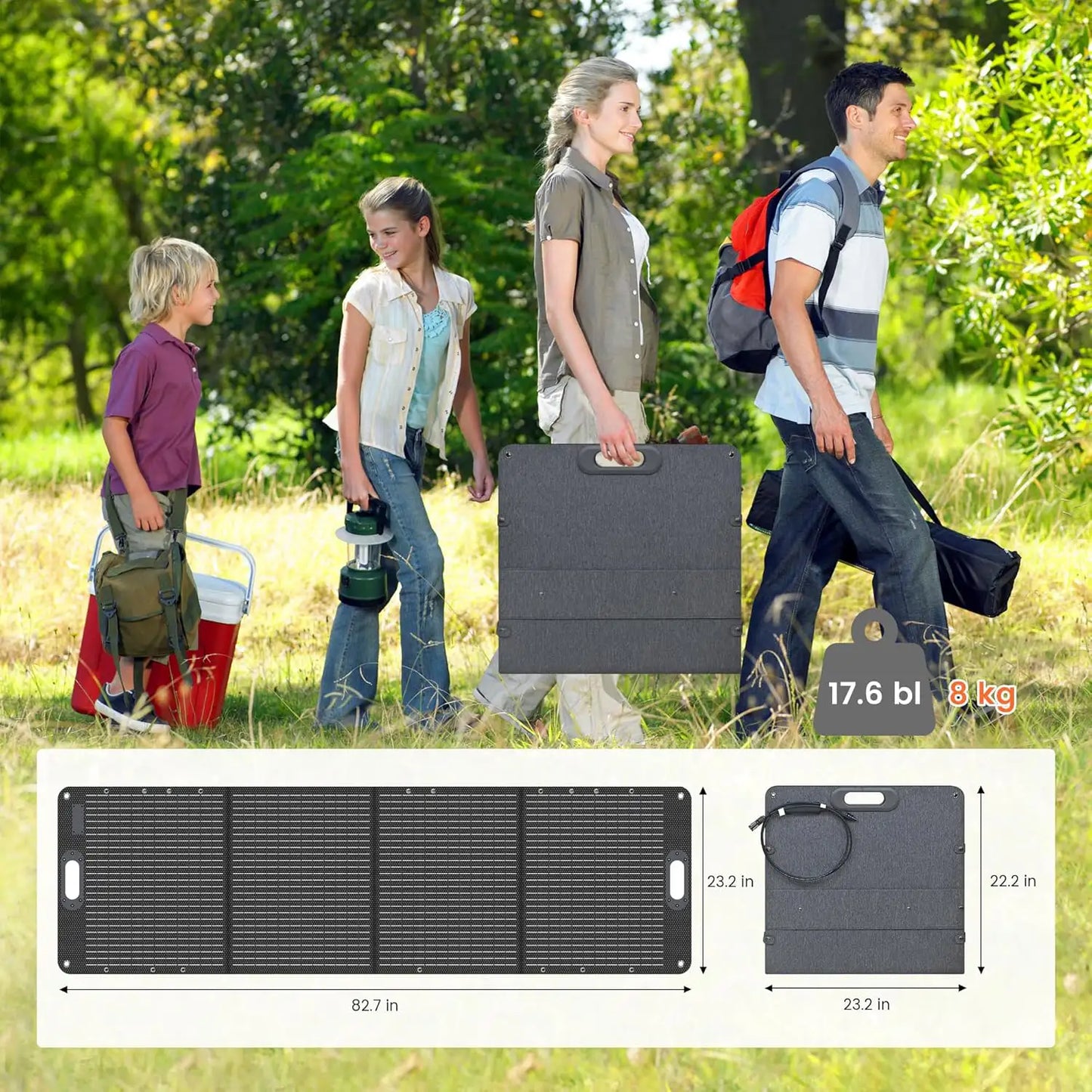 The size and dimensions of the Ctolity 200W Foldable Solar Panel