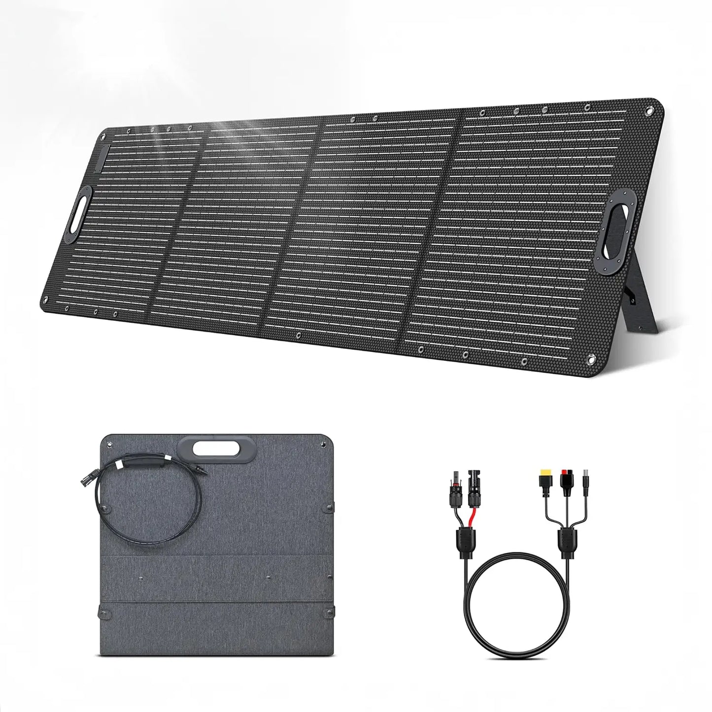 The included adapter (XT60, Anderson, DC5525) and folding portable design of the Ctolity 200W Foldable Solar Panel