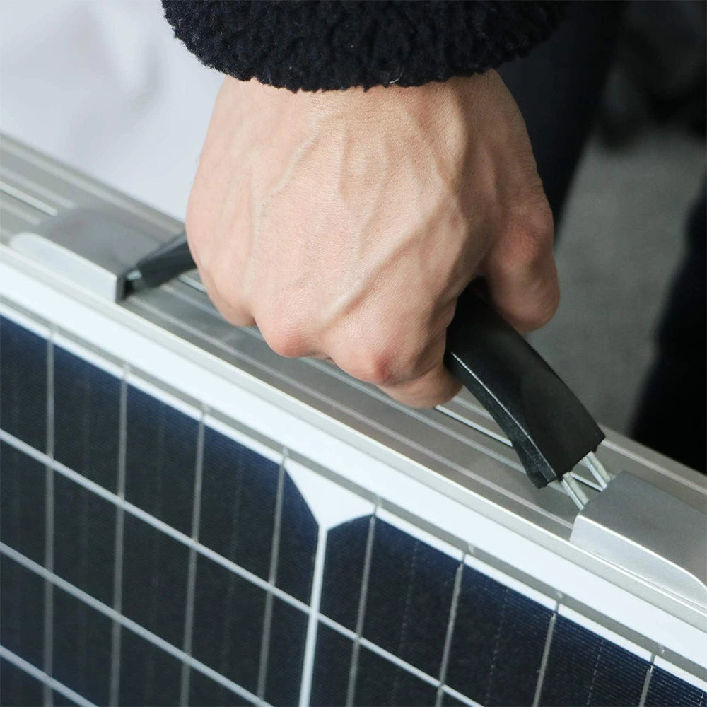 The carrying handle of the DOKIO 100W Foldable Solar Panel Rigid