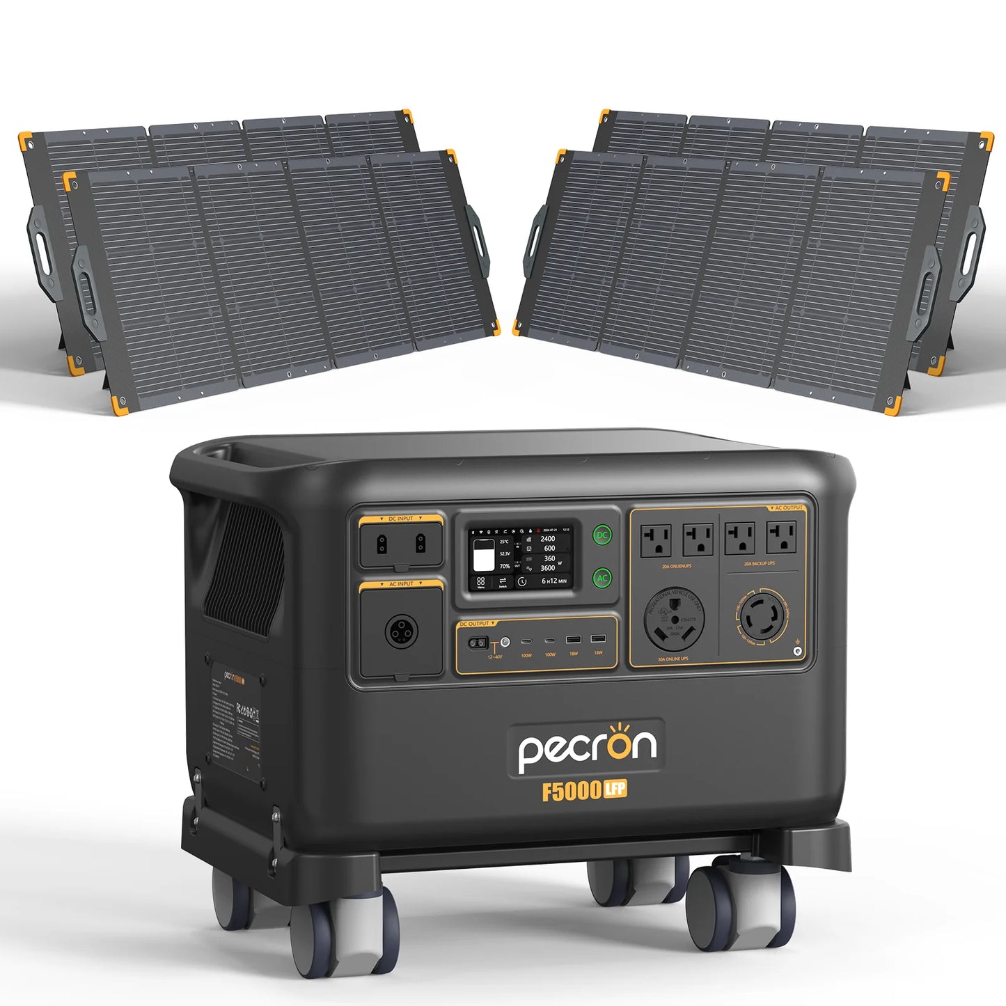 PECRON F5000LFP Power Station with four solar panels
