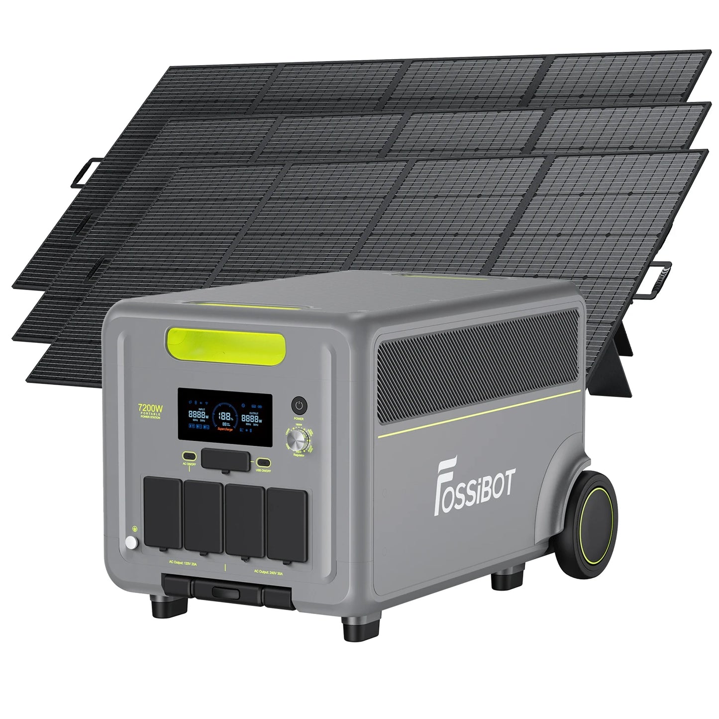 FOSSiBOT F7200 Power Station with three solar panels