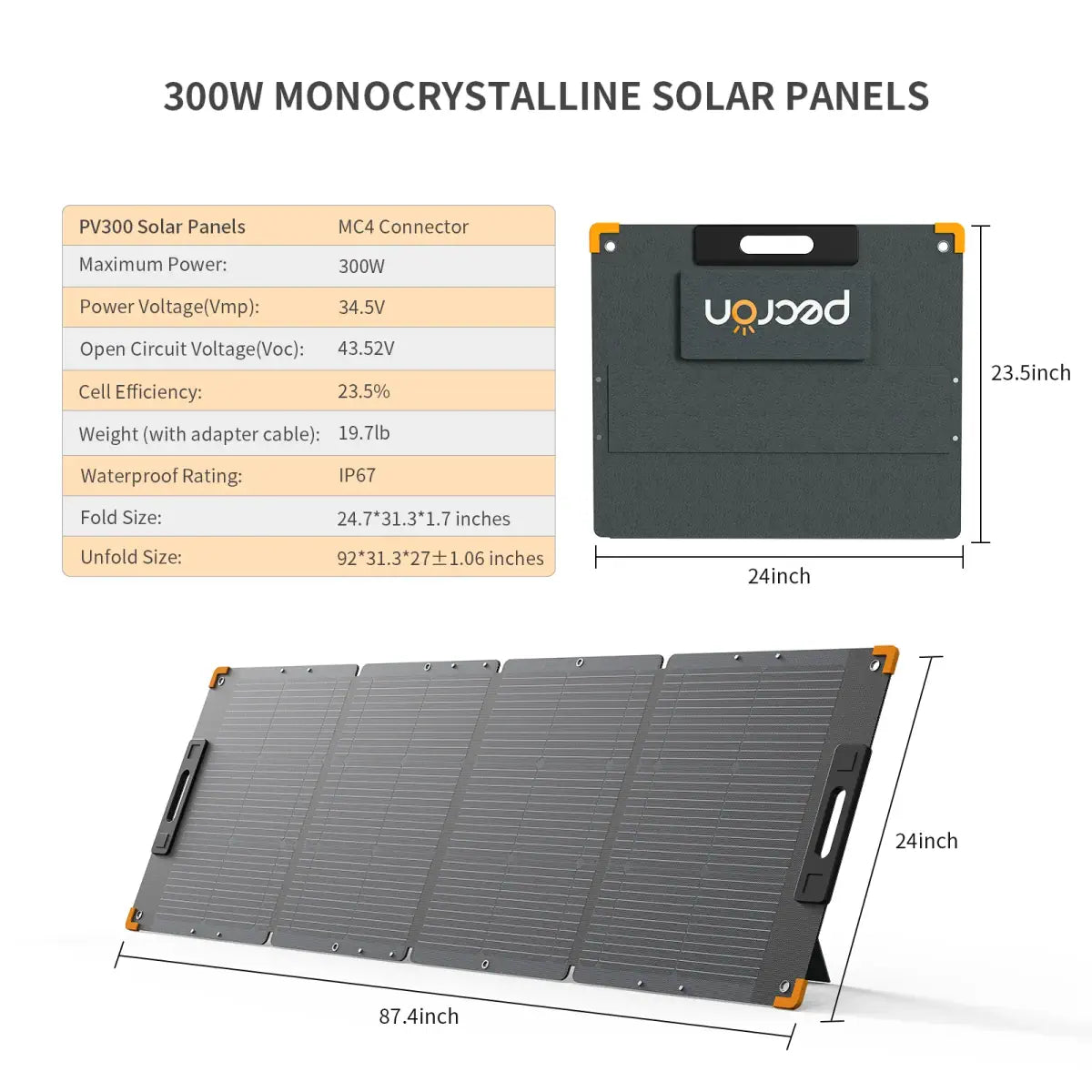 PECRON PV300 300W Portable Solar Panel specifications