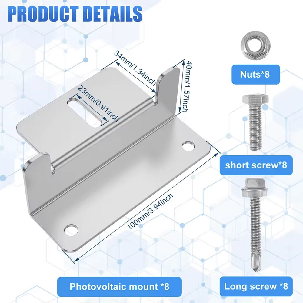The product details and dimensions for the Solar Panel Z Brackets