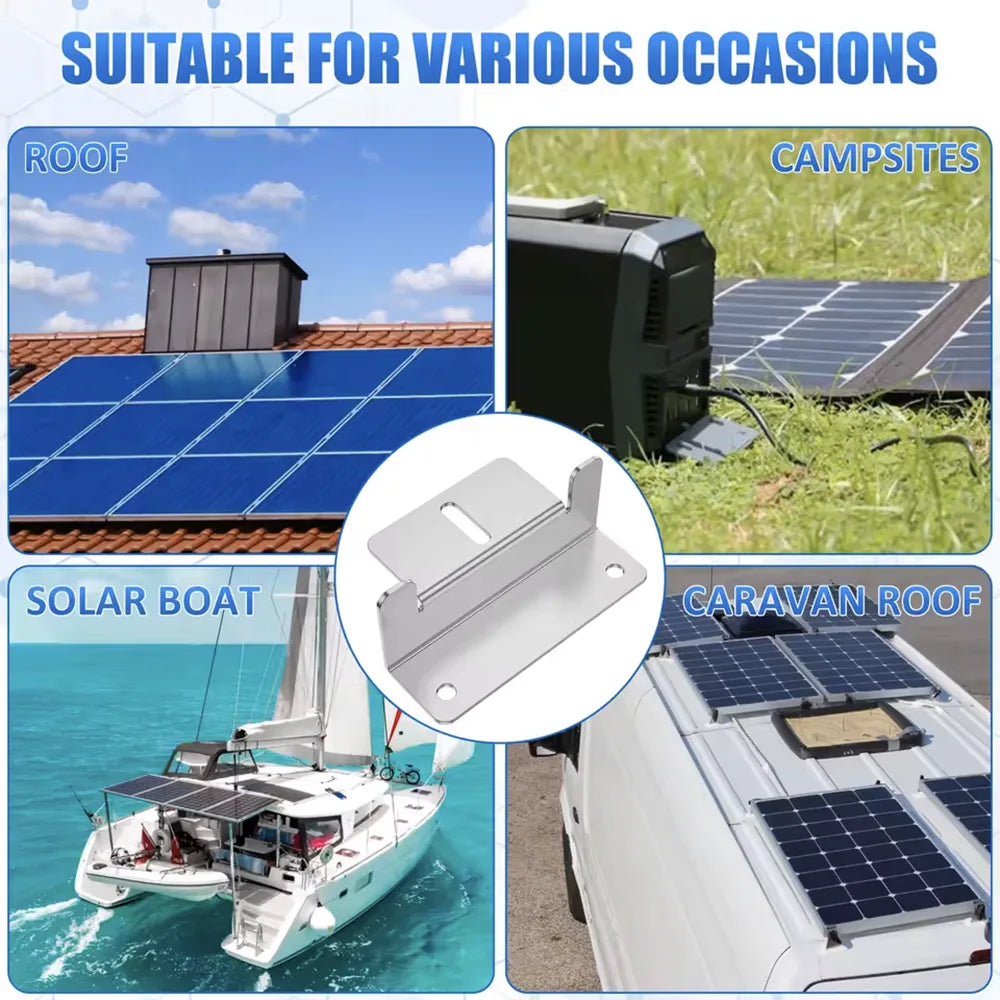Use the solar panel mounting brackets for home roofs, RV, boats, and more.