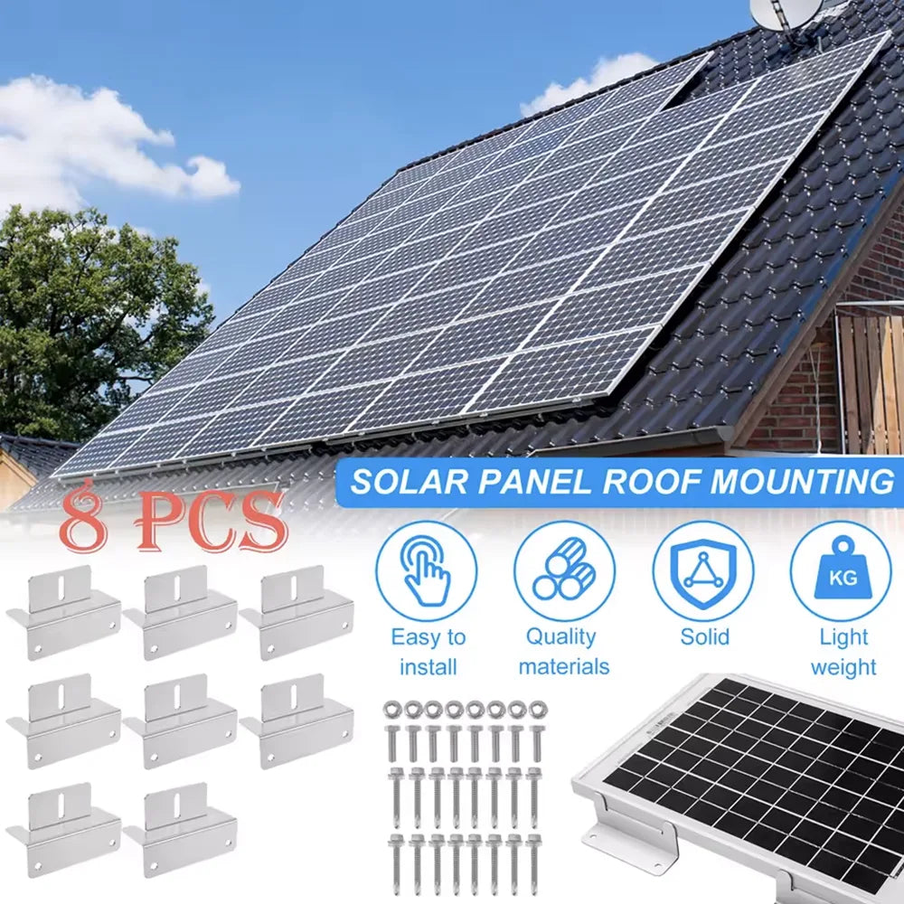 What is included in the package for the Solar Panel Mounting Brackets 8 Pack