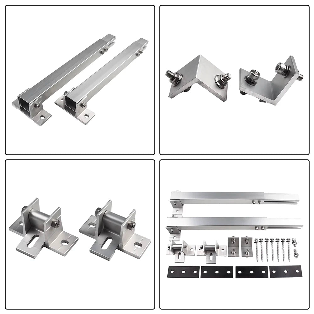 The included hardware for the 15-30° Adjustable Tilt Solar Panel Brackets
