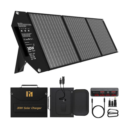 The package contents for the 30W Portable Solar Panel