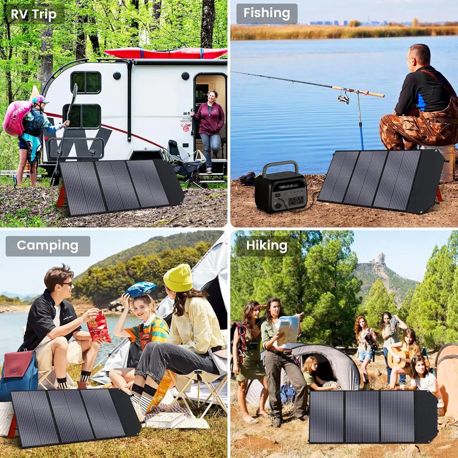 The various use cases like camping for the Ctolity 100W Portable Solar Panel