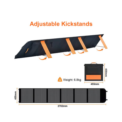 The integrated kickstands and dimensions for the Ctolity 200W Portable Solar Panel