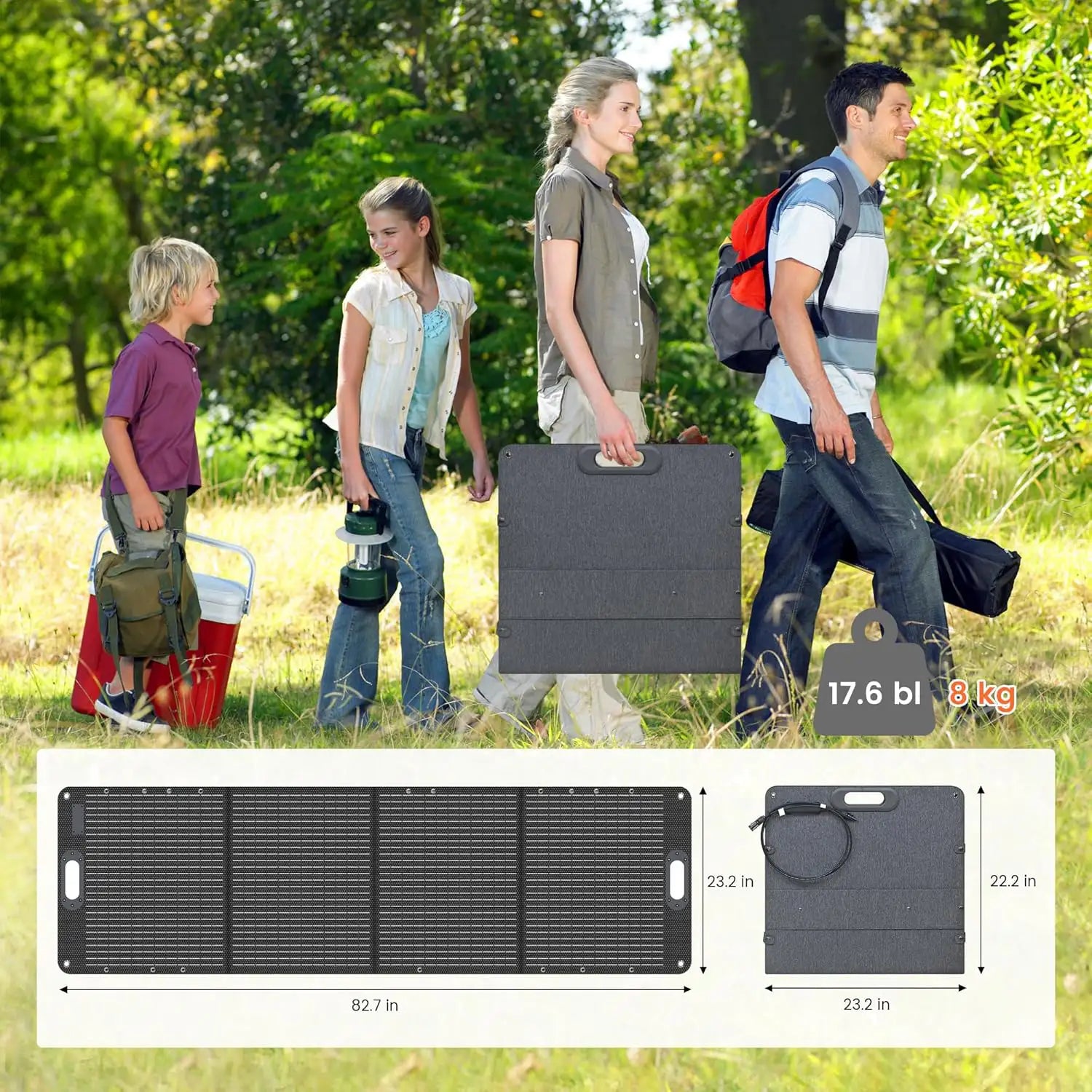 The size and dimensions of the Ctolity 200W Foldable Solar Panel