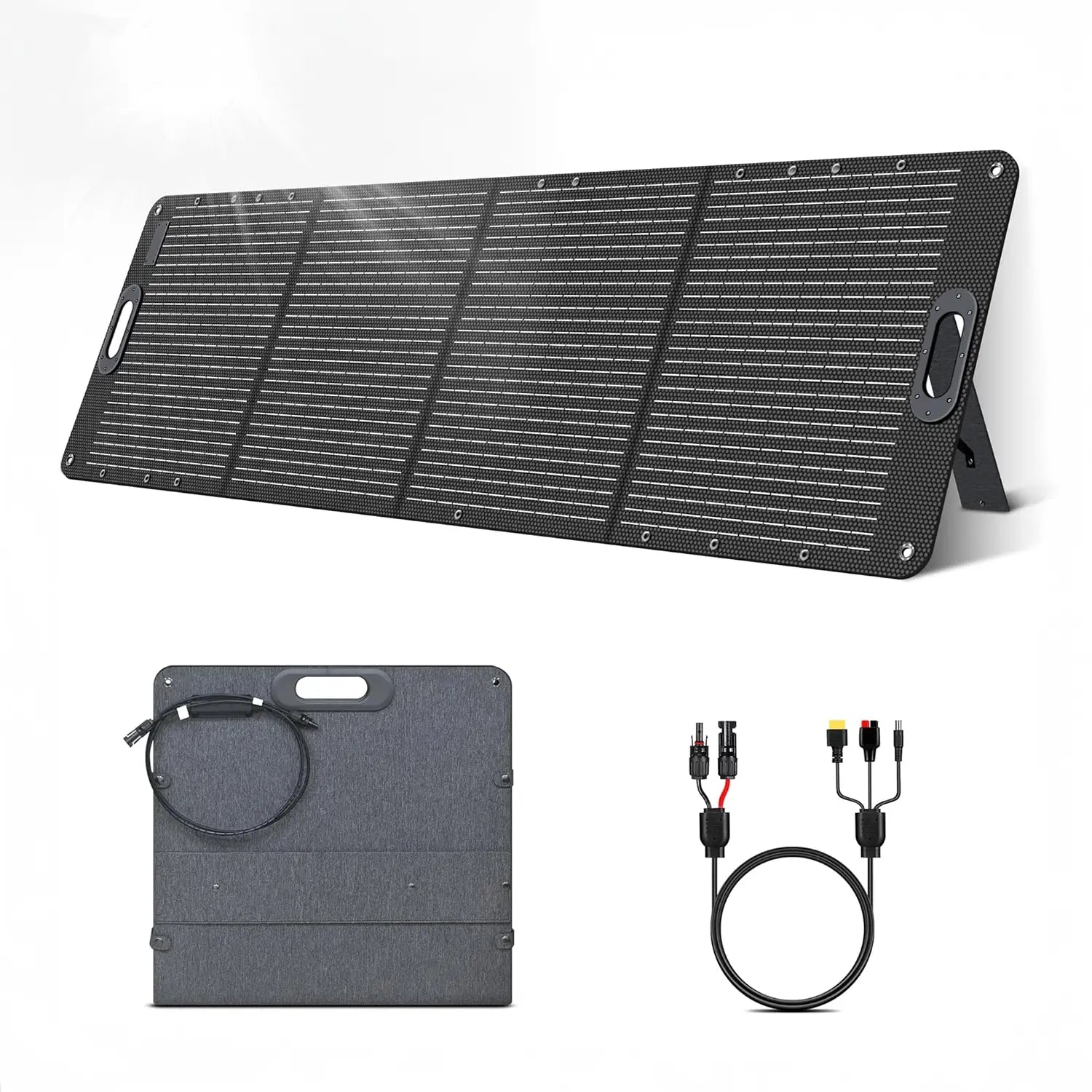 The included adapter (XT60, Anderson, DC5525) and folding portable design of the Ctolity 200W Foldable Solar Panel