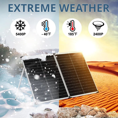 The DOKIO 100W Foldable Solar Panel Rigid can handle extreme hot and cold weather