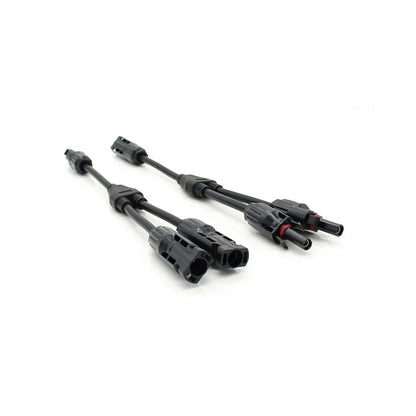 A close-up shot of the ends of the MC4 Solar Parallel Connectors 2 to 1