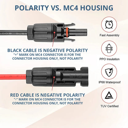The difference between polarity and housing of MC4 connectors for this solar charging cable