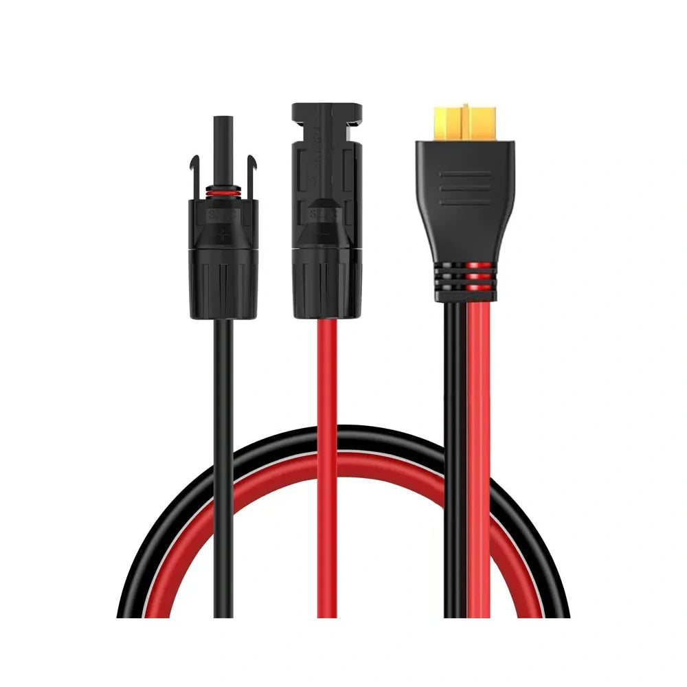 Both ends of the MC4 to XT60 charging cable