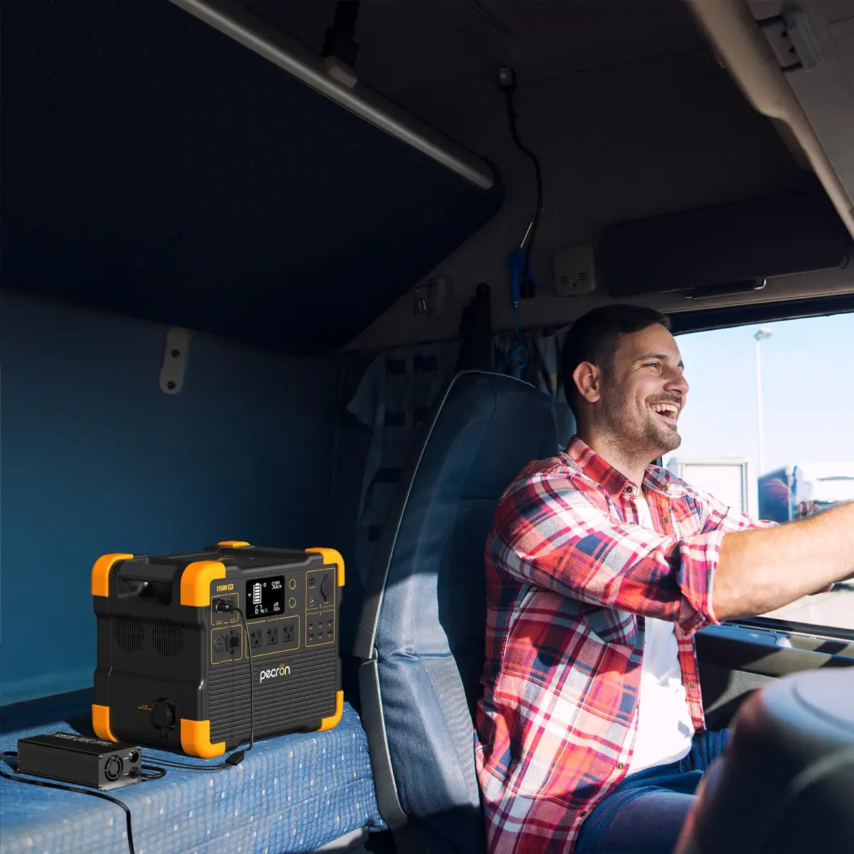 PECRON 500W DC-to-DC Car Charger being used inside of truck