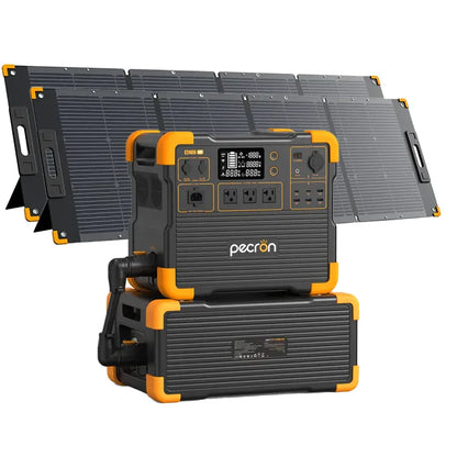 PECRON E2400 Power Station with two 300W solar panels and one EP3000 extra battery