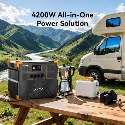 PECRON E3800LFP Power Station being used outside by an RV