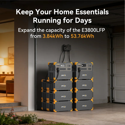 PECRON E3800LFP Power Station total battery capacity potential 53.76kWh