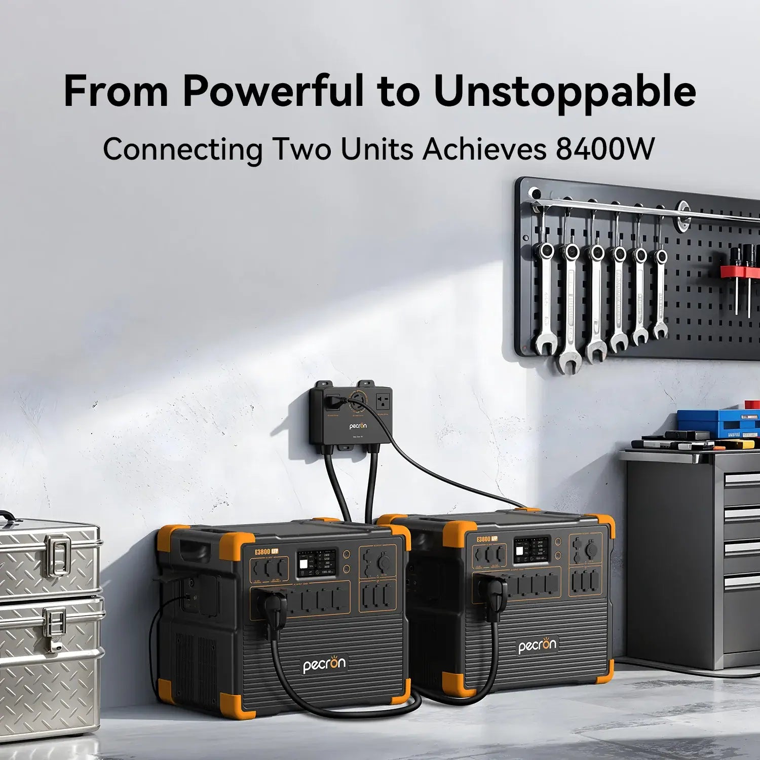 PECRON E3800LFP Power Station connecting two units for jobsite power