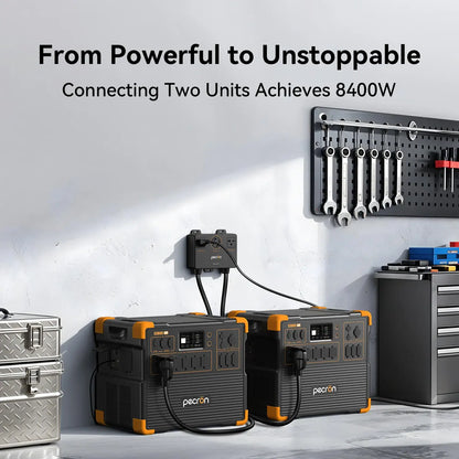 PECRON E3800LFP Power Station connecting two units for jobsite power