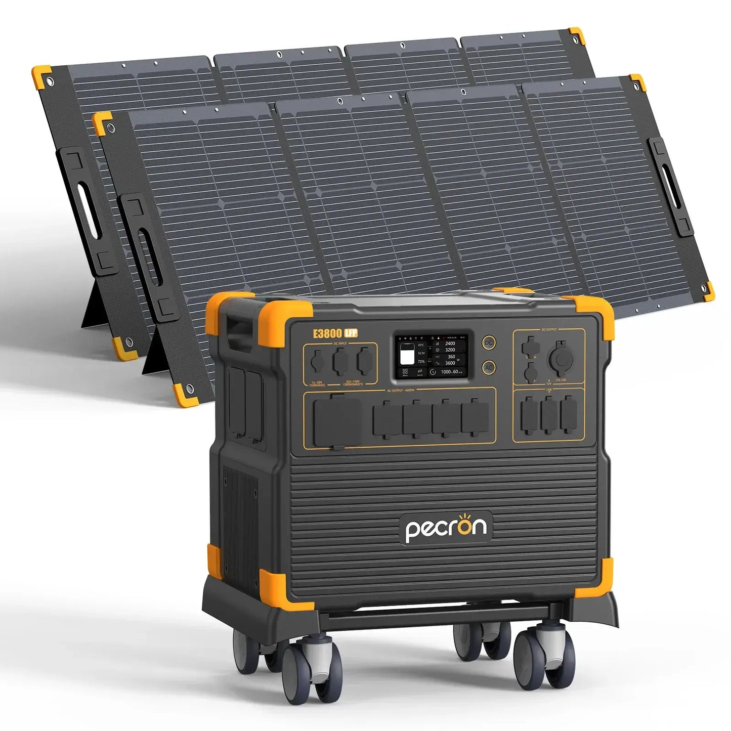 PECRON E3800LFP Power Station with two solar panels and cart