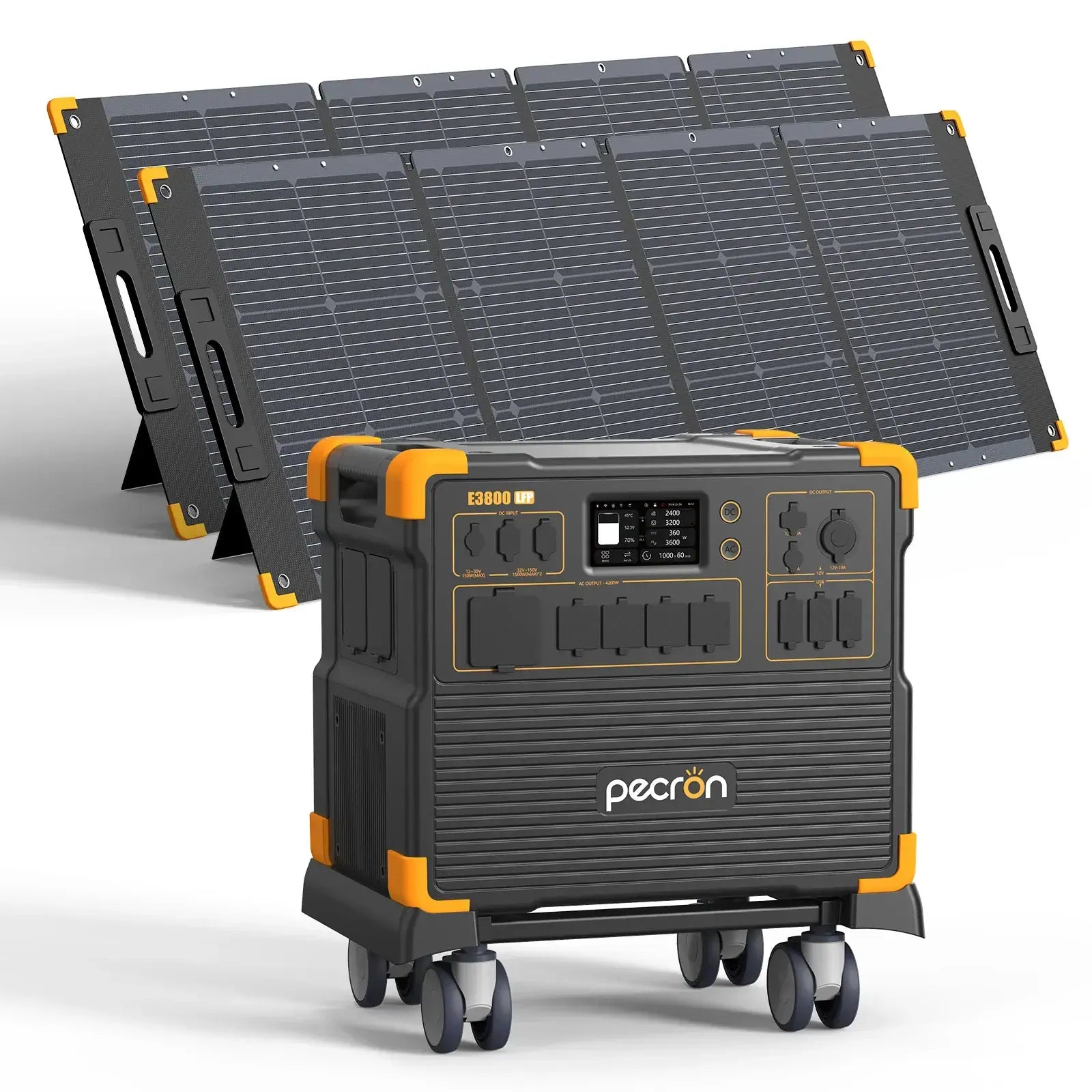PECRON E3800LFP Power Station with two solar panels and cart