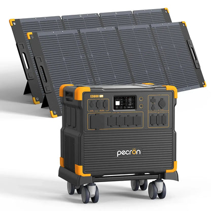 PECRON E3800LFP Power Station with two solar panels and cart