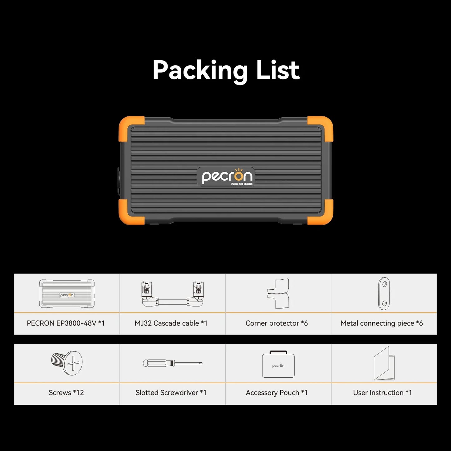 PECRON EP3800-48V Expansion Battery 3840Wh packing list