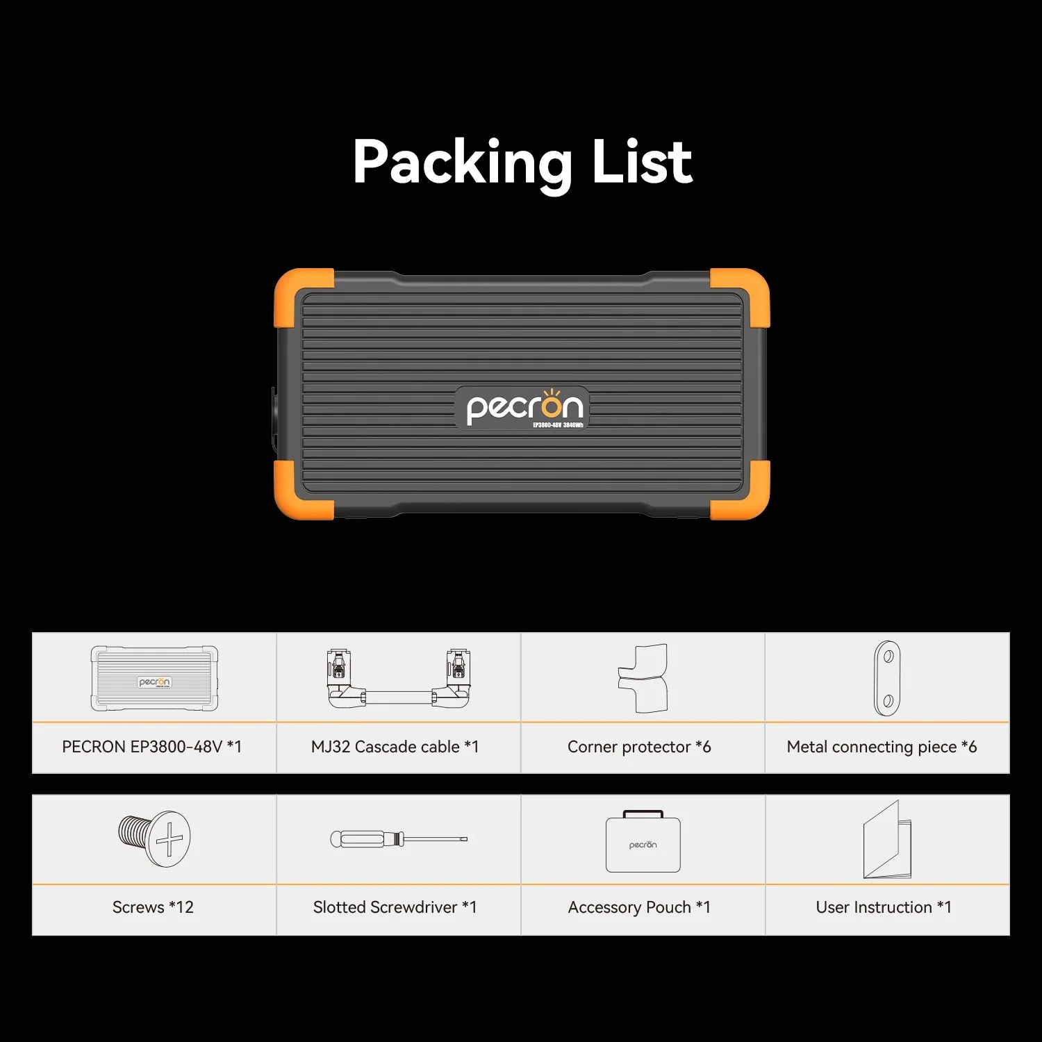 PECRON EP3800-48V Expansion Battery 3840Wh packing list