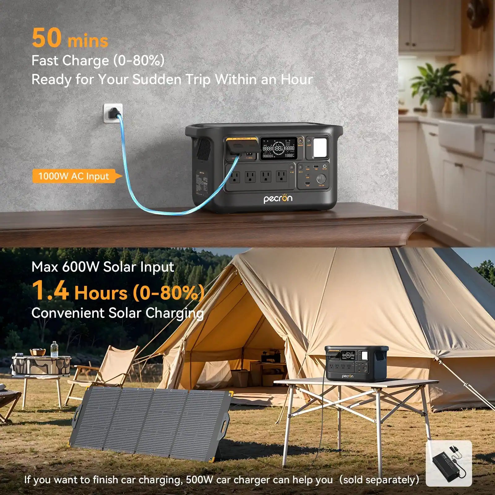 PECRON F1000LFP Portable Power Station charging methods and speed