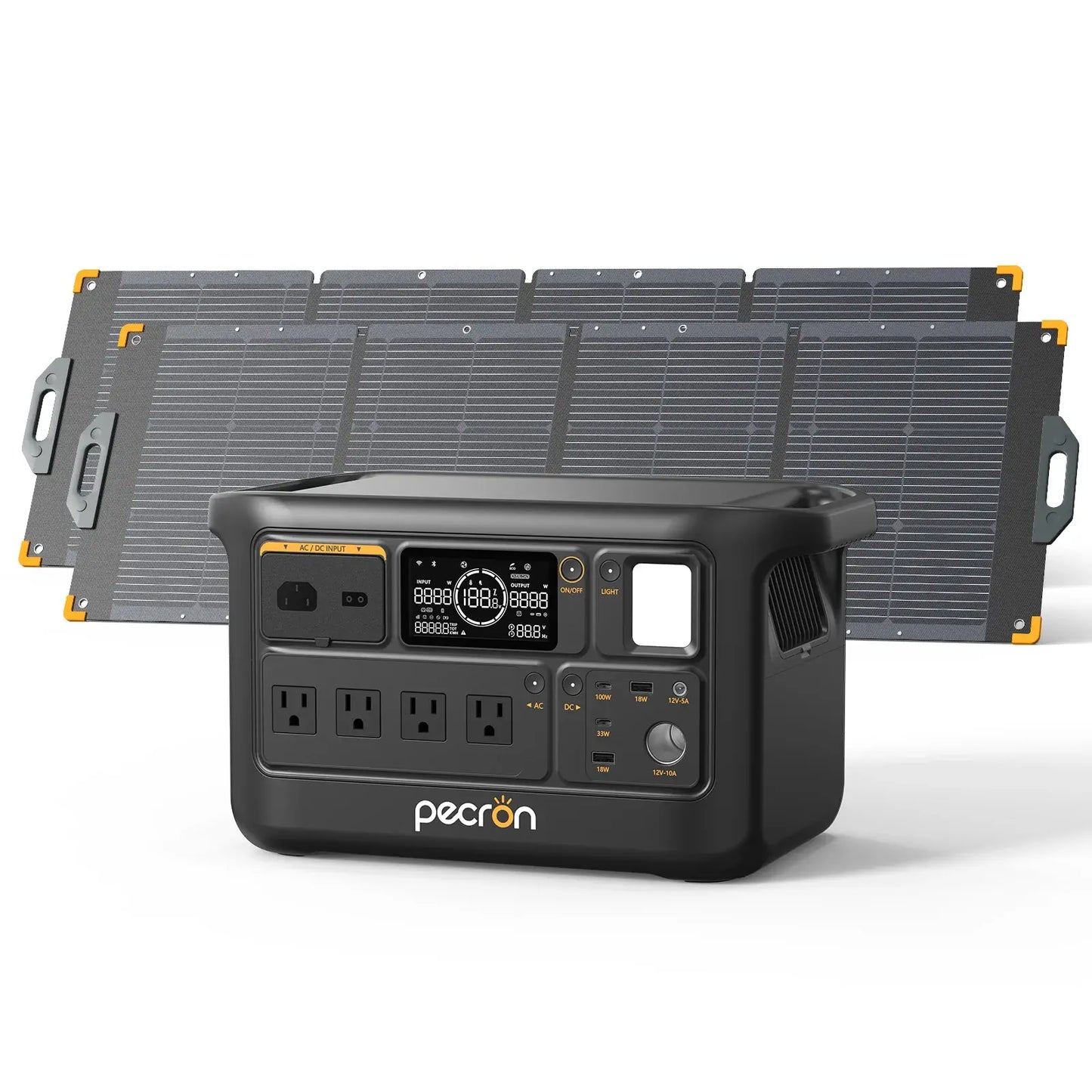 PECRON F1000LFP Portable Power Station with two solar panels