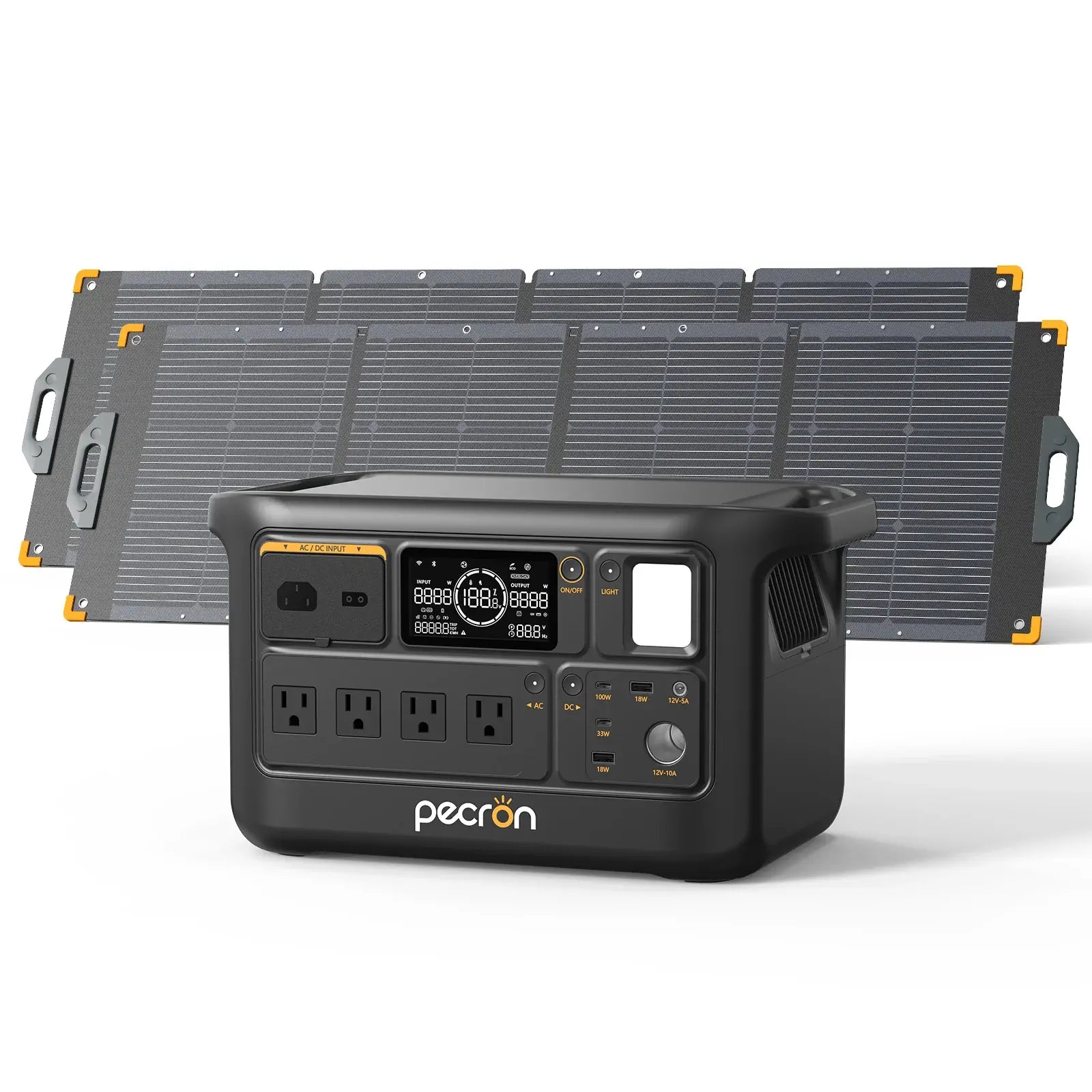 PECRON F1000LFP Portable Power Station with two solar panels