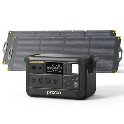 PECRON F1000LFP Portable Power Station with two solar panels