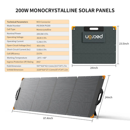PECRON PV200 200W Portable Solar Panel full specifications