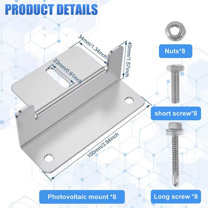 The product details and dimensions for the Solar Panel Z Brackets