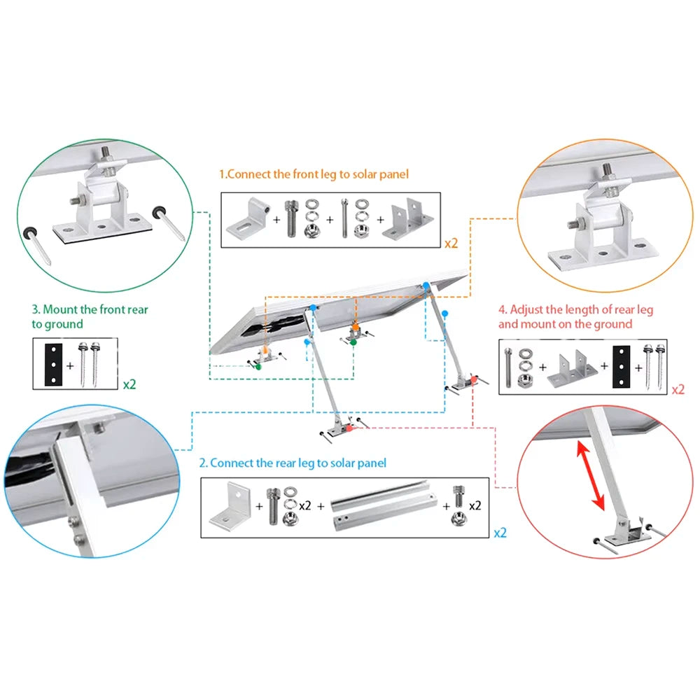 How to install the solar panel mounting brackets easily and quickly while adjusting the tilt to your desired level